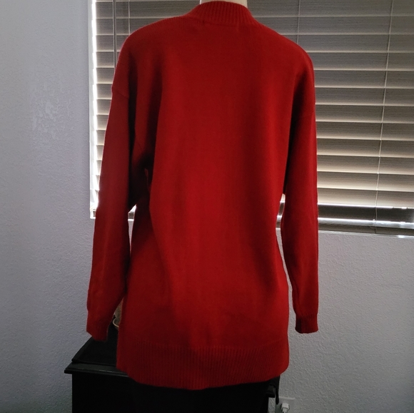 VINTAGE CHINAWEAR BY MORSLY RED KNIT FLORAL STICH PRINT SWEATER - Picture 4 of 6